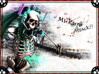 ambiguous_gender bone border cosplay cybernetic_eye cybernetics electric_guitar electronics gear glowing guitar hair headphones holding_guitar holding_musical_instrument holding_object human_skull long_hair looking_aside machine musical_instrument not_furry pelvis plucked_string_instrument red_border red_eyes rib_cage skeleton skull solo string_instrument teal_hair text twintails_(hairstyle) deino_(artist) vocaloid yamaha_corporation calne_ca hatsune_miku animated_skeleton humanoid robot robot_humanoid undead 2009 3d_(artwork) 4:3 autodesk_3ds_max_(artwork) digital_media_(artwork) english_text