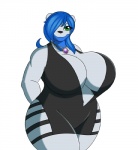 2016 anthro anthrofied bear beartic big_breasts black_nose blue_body blue_hair blue_skin breasts clothed clothing curvy_figure fan_character female generation_5_pokemon green_eyes hair half-closed_eyes huge_breasts long_hair lunis1992 mammal mature_anthro mature_female narrowed_eyes navel nintendo pokemon pokemon_(species) pokemorph simple_background smile solo thick_thighs valentina_rozanova voluptuous white_background wide_hips