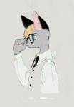 :< anthro blonde_hair clothed clothing eyewear fur glasses grey_body grey_fur hair male necktie simple_background solo mucknagabe animal_crossing nintendo raymond_(animal_crossing) domestic_cat felid feline felis mammal hi_res portrait signature