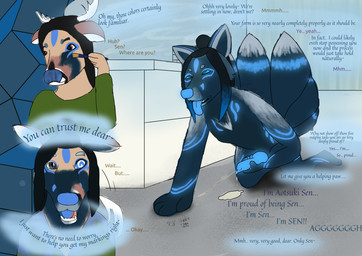 5_tails ahegao anthro blue_markings bodily_fluids bodypaint cum ejaculation face_paint genital_fluids glowing glowing_markings hypnosis identity_death looking_pleasured male markings masturbation mind_break mind_control multi_tail questionable_consent species_transformation speech_bubble spiral spiral_eyes tail text transformation hubofeverything mythology koda_(hubofeverything) sen_(senoffivetails) canid canine deer fox mammal mythological_creature satyr 2026 absurd_res english_text hi_res maleherm_(lore)