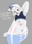 blush clothing dialogue femboy grey_background hat headgear headwear legwear looking_at_viewer male reflective_body simple_background solo thigh_highs white_body white_skin jaeblorocks boy_kisser_(meme) officer_boykisser_(junoandmaxx) domestic_cat felid feline felis mammal hi_res meme sketch