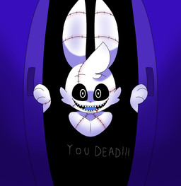 anthro black_eyes creepy_face creepy_smile exclamation_point male open_mouth scar sharp_teeth smile solo stitch_(sewing) teeth text white_body white_eyes lokbunny17 lok_bunny lagomorph leporid mammal rabbit 2023 digital_media_(artwork) english_text hi_res