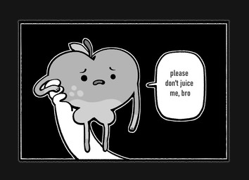 ambiguous_gender apple black_background dialogue dot_eyes duo eyebrows food frown fruit humor leaf not_furry plant simple_background simple_eyes speech_bubble text discount-supervillain elemental_creature elemental_humanoid flora_fauna food_creature food_humanoid fruit_humanoid human humanoid living_fruit mammal plant_humanoid digital_media_(artwork) english_text greyscale monochrome