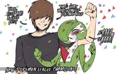 5_fingers blush blush_lines clothing duo eyebrows fingers hair male shirt smile text topwear gonzalo_costa saltyxodium third-party_edit nintendo pokemon gardevoir generation_3_pokemon human humanoid mammal pokemon_(species) 2026 absurd_res color_edit colored english_text hi_res