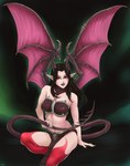 2_horns 5_fingers black_background black_bottomwear black_bra black_clothing black_eyebrows black_eyeliner black_hair black_horn black_lips black_loincloth black_neckwear black_tail black_underwear black_wings bottomwear bra breasts claws cleavage clothed clothed_female clothed_humanoid clothing countershade_legs countershading eyebrows eyelashes eyeliner eyeshadow female fingernails fingers green_background grey_bottomwear grey_bra grey_claws grey_clothing grey_loincloth grey_underwear hair holding_tail horn humanoid_pointy_ears lips loincloth long_hair looking_at_viewer makeup mascara medium_breasts membrane_(anatomy) membranous_wings multicolored_bra multicolored_clothing multicolored_underwear nails navel not_furry pale_skin pink_eyeshadow pink_wings pointy_ears raised_wings red_body red_eyes red_skin reverse_countershading simple_background sitting skimpy solo spread_wings strapless_bra strapless_clothing strapless_underwear tail two_tone_bra two_tone_clothing two_tone_loincloth two_tone_underwear two_tone_wings underwear wing_claws wings roxyrex vola_(volacloven) demon demon_humanoid horned_humanoid humanoid tailed_humanoid winged_humanoid 2021 signature