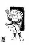 anthro bald_female bottomwear claw_(weapon) clothed clothing eating female food melee_weapon ninja pants pizza solo warrior weapon phn teenage_mutant_ninja_turtles teenage_mutant_ninja_turtles_(idw) jennika_(tmnt) reptile scalie turtle hi_res monochrome