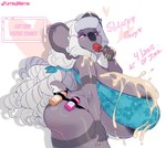 anthro areola big_breasts bodily_fluids breasts clothed clothing cum cum_on_breasts female genital_fluids huge_breasts mature_female skimpy solo rastacakez rasta_(rastacakez) koala mammal marsupial vombatiform