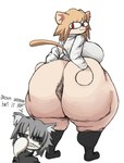 :3 anal_hair anus big_breasts big_butt blonde_hair bottomless breasts butt clothed clothing duo female grey_hair hair huge_breasts huge_butt huge_hips huge_thighs hyper hyper_butt inner_ear_fluff looking_back male pubes question_mark red_eyes shirt text thick_thighs topwear tuft white_body white_skin wide_hips anothercat tsukihime type-moon neco-arc neco-arc_chaos animal_humanoid cat_humanoid felid felid_humanoid feline feline_humanoid humanoid mammal mammal_humanoid english_text hi_res