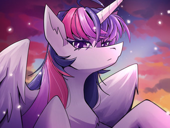 cloud female feral horn inner_ear_fluff looking_at_viewer neck_tuft sky solo sparkles tuft wings lornix_art friendship_is_magic hasbro my_little_pony mythology twilight_sparkle_(mlp) equid equine mammal mythological_creature mythological_equine winged_unicorn hi_res