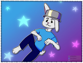 anthro border clothed clothing feet fur looking_at_viewer male pan simple_background smile solo star tail white_border rahony lagomorph leporid mammal rabbit absurd_res digital_media_(artwork) hi_res paint_tool_sai_(artwork)