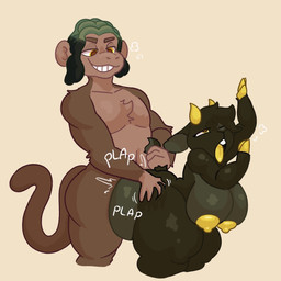 ahegao anthro big_butt bodily_fluids breasts breath butt butt_grab dreadlocks duo female female_penetrated flying_sweatdrops from_behind_position fur grabbing_from_behind hair hand_on_butt horn huge_butt long_tail looking_pleasured male male/female male_penetrating male_penetrating_female nipples nude one_eye_closed onomatopoeia open_mouth panting penetration plap plap_(sound) sex shortstack simple_background smile smug_face smug_grin sound_effects sweat sweatdrop tail tail_grab text thick_thighs tongue yellow_tongue ridge_(artist) honeypop bovid caprine goat haplorhine mammal monkey primate 2025 colored digital_drawing_(artwork) digital_media_(artwork) english_text hi_res shaded trans_(lore) trans_woman_(lore)