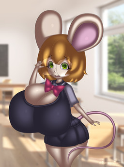 big_breasts big_glasses bottomwear bow_ribbon breasts classroom cleavage clothed clothed_female clothing curvy_figure eyewear female glasses green_eyes hair huge_breasts loli looking_at_viewer mouse_ears mouse_tail open_mouth oppai_loli orange_hair school school_uniform short_hair shortstack shortstack_female skirt solo three-quarter_view uniform white_body white_skin young nirriti rei_arawashi house_mouse humanoid mammal mouse murid murine rodent 2024 absurd_res digital_drawing_(artwork) digital_media_(artwork) hi_res shaded