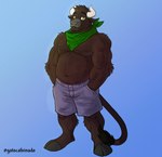 anthro clothed clothing male musclegut muscular muscular_anthro muscular_male solo coffeline bovid bovine cattle mammal absurd_res hi_res