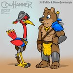 anthro armor beak bottomwear clothing duo female headgear helmet knife loincloth male melee_weapon shoulder_armor sword weapon drjavi banjo-kazooie rareware banjo_(banjo-kazooie) kazooie avian bear breegull mammal 1:1 hi_res