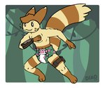 anthro anthrofied armor brown_body brown_fur buckle clothed clothing diaper fluffy fluffy_tail forest forest_background fur gauntlets gloves handwear head_tuft lock_symbol magic magical_lock male nature nature_background navel plant rogue running slim solo sparkles tail tan_body tan_fur thigh_pouch tree tuft weapon_sheath wearing_diaper deer_in_a_onesie_(artist) nintendo pathfinder pokemon furo_the_furret furret generation_2_pokemon pokemon_(species) hi_res