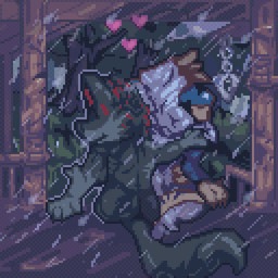 anthro duo henya_(henya) male male/male raining nightowl0090 nintendo pokemon generation_7_pokemon lycanroc pokemon_(species) 1:1 animated digital_media_(artwork) hi_res pixel_(artwork) pixel_animation