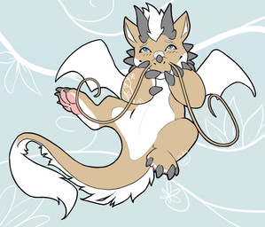 anthro barbel_(anatomy) chibi claws countershading flesh_whiskers horn membrane_(anatomy) membranous_wings multicolored_body pawpads paws semi-anthro tail tail_tuft tan_body tuft two_tone_body whiskers white_body white_countershading wings zady asian_mythology east_asian_mythology mythology fan_character dragon eastern_dragon mythological_creature mythological_scalie scalie hi_res