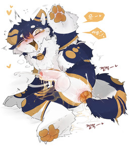 anal anal_penetration anthro balls bell bell_collar blue_body blue_fur bodily_fluids chest_tuft collar collar_only cum cum_on_ground cum_on_leg cum_on_self cumshot digitigrade ejaculation fangs feet floppy_ears fur fur_markings genital_fluids genitals heart_symbol hearts_around_head hindpaw humanoid_genitalia humanoid_penis male markings masturbation multicolored_body multicolored_fur nude one_eye_closed onomatopoeia open_mouth open_smile paws penetration penis saliva saliva_string shaking simple_background smile solo sound_effects sweat tail tail_fetish tail_masturbation tail_play teeth text tongue tremble_lines trembling tuft urine white_background white_body white_fur yellow_body yellow_eyes yellow_fur yellow_tongue young young_male vitame83 canid canine canis domestic_dog mammal digital_drawing_(artwork) digital_media_(artwork) hi_res korean_text