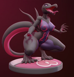 anthro areola big_breasts black_eyes breasts colored_nails crouching digitigrade eyelashes female female_anthro front_view grey_body grey_nails grey_scales long_nails long_tongue markings nails navel nipples nude open_mouth pink_areola pink_markings pink_nipples pupils purple_body purple_scales purple_sclera red_background scales sharp_nails simple_background slit_pupils solo thick_thighs tongue wide_hips the-great-pipmax nintendo pokemon generation_7_pokemon pokemon_(species) salazzle 3d_(artwork) digital_media_(artwork) hi_res
