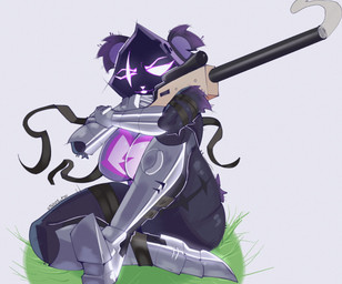 aiming aiming_weapon anthro armor big_breasts breasts clothed clothing eye_scar facial_scar female furgonomic_headwear furgonomics gauntlets gloves greaves gun handwear holding_sniper_rifle hood legband one_eye_closed ranged_weapon rifle scar shadow_face sitting smile smoke sniper_rifle solo text thighband topwear twitter_handle weapon wraps talons_tw epic_games fortnite raven_team_leader bear mammal 2025 artist_name hi_res