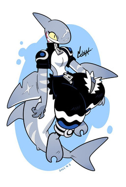 anthro arm_fin clothed clothing facial_scar female fin gills scar snout snout_scar solo nelnal aquatic fish shark