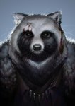 2020 anthro black_body black_fur black_nose bust_portrait canid canine clothed clothing detailed digital_media_(artwork) digital_painting_(artwork) fur grey_background grey_body grey_fur hi_res looking_at_viewer male mammal portrait raccoon_dog simple_background solo tanuki wayn_animation whiskers white_body white_fur