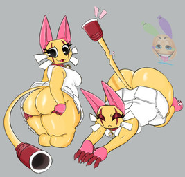 anthro ass_up bell bell_collar big_butt black_eyes breasts butt cat_stretch clothed clothing collar dress eyelashes eyes_closed facial_markings fangs female front_view grey_background head_markings huge_butt markings no_underwear raised_clothing raised_dress rear_view simple_background solo stretching teeth thick_thighs white_clothing white_dress wide_hips yellow_body naughtikel blushcrunch_studio dandy's_world roblox scraps_(dandy's_world) felid feline mammal toon_(dandy's_world) hi_res