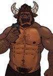 abs anthro arm_hair beard body_hair bulge clothing coach facial_hair hairy horn male mature_anthro mature_male muscular muscular_anthro muscular_male navel nipples pecs pubes selfie solo underwear husky92 coach_angelo bovid bovine cattle mammal tamaraw true_buffalo hi_res