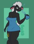 anthro breasts clothed clothing dress female medium_breasts potion simple_background solo tight_clothing tight_dress wide_hips nokamiwd bovid caprine mammal sheep absurd_res hi_res