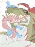 anthro black_sclera bodily_fluids disembodied_hand long_tongue muscular open_mouth open_smile saliva saliva_string sharp_teeth smile solo teeth tongue tongue_out famir scalie hi_res sketch