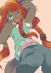 anthro blue_eyes bodily_fluids female flat_chested hair kemono long_hair open_mouth orange_hair solo tears tired young havemoon canid canine canis domestic_dog mammal