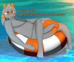 anthro big_penis body_hair chest_hair floatie floppy_ears fur genitals glans grey_body grey_fur hair horn huge_penis humanoid_genitalia humanoid_penis inflatable male nude_male orange_eyes orange_glans orange_horn orange_stripes penis solo stripes conditional_dnp gusta gusta_(gusta) bovid caprine goat mammal 6:5 hi_res