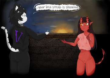bra bra_strap breasts clothing death duo female female/female gore straps underwear trimo meru_(merunyaa) valeria_(razval) demon domestic_cat felid feline felis humanoid mammal absurd_res hi_res