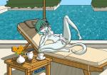 anthro barefoot beverage bikini bikini_bottom biped black_nose blue_body blue_fur blue_hair blush breasts chair clothed clothing container cup detailed_background eyelashes feet female flower food fur furniture hair half-closed_eyes hand_on_breast light lying masturbation narrowed_eyes nipples on_back open_mouth paws pink_blush pink_nipples pink_tongue plant smile solo spread_legs spreading summer sunlight swimming_pool swimwear table tea tea_cup teeth tongue topless two-piece_swimsuit vaginal vaginal_masturbation water yellow_eyes allannocte domestic_cat felid feline felis mammal sylvia_(disambiguation) absurd_res hi_res