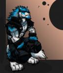 abs anthro armor beard claws clothed clothing facial_hair fangs feet fur male muscular muscular_anthro muscular_male simple_background solo teeth toe_claws toes tongue regentshaw canid canine canis mammal wolf hi_res