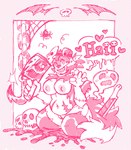 abdominal_scar bone chain drip_effect dripping dripping_speech_bubble emanata facial_scar female genitals greeting greeting_viewer heart_symbol hockey_mask holding_cleaver holding_knife holding_object hook kneeling knife looking_at_viewer mask navel pussy scar skull smile solo speech_bubble spider_web sports_mask sportswear surgical_suture talking_to_viewer cammypuppy arachnid arthropod canid canine canis domestic_dog ghost mammal spider spirit hi_res