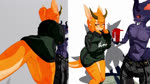 anthro blonde_hair blue_eyes bottomwear box butt butt_focus claws clothed clothing container duo excited_expression eyewear fangs female gift_box glasses hair happy hoodie horn male male/female markings muscular muscular_male nipples orange_body orange_hair orange_tail pants pantsless_female purple_body red_eyes tail tail_motion tailwag teeth topless topless_male topwear wiggle zoom_in hibby3d nintendo nintendo_ds nintendo_ds_family queen_(hibby3d) spencer_(hibby3d) kobold scalie 16:9 3d_(artwork) 3d_animation animated digital_media_(artwork) hi_res short_playtime sound webm widescreen