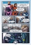 2018 alien anthro biped brown_body brown_fur brown_hair clothed clothing colored comic dialogue dialogue_box english_text female fur green_eyes group hair hi_res human inside light_body light_skin male mammal mgferret mustelid oscar_(mgferret) otter space_helmet spacesuit speech_bubble standing text whiskers