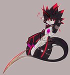 anthro black_body black_sclera clothed clothing horn male navel skimpy solo stinger_tail tsundere l4dy_stardust bandai_namco digimon nightshade_(l4dy_stardust) digimon_(species) gulusgammamon scalie hi_res