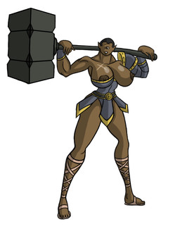 1_eye armor big_breasts black_hair breasts brown_eyes convincing_weapon female hair hammer holding_object holding_weapon looking_at_viewer maul melee_weapon nipples not_furry oversized_weapon scar solo tools unconvincing_armor weapon lordstevie cyclops humanoid digital_media_(artwork)