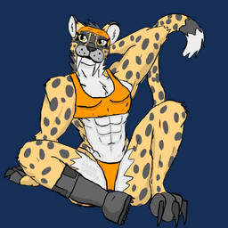 abs accessory anthro barefoot biceps bikini boots butt claws clothing eyelashes fangs feet female flat_chested footwear fur fur_markings hand_behind_head hand_behind_own_head head_markings head_tuft headband inner_ear_fluff lips markings muscular muscular_female orange_body orange_clothing orange_fur pose sabertooth_(anatomy) shoes simple_background sitting smile solo spots spread_legs spreading swimwear tail tail_markings teeth transparent_background tuft two-piece_swimsuit white_body white_fur yellow_eyes sabrecheeta cheetah felid feline mammal 1:1 2026 alpha_channel