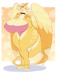 anthro big_breasts blonde_hair breasts choker dark_sclera feathered_wings feathers female hair huge_breasts jewelry long_neck mature_female necklace solo thick_thighs wings reddandwhyte mythology dragon mythological_creature mythological_scalie scalie hi_res