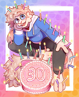 anthro birthday birthday_cake blue_eyes bottomwear cake candle_on_head candlestick clothed clothed_anthro clothed_female clothing curly_hair dessert female floppy_ears food freckled_face freckles fully_clothed fully_clothed_anthro fully_clothed_female hair hand_feet hoodie long_ears long_tail lop_ears pants tail topwear crownedvictory crowned_(crownedvictory) 2026 absurd_res hi_res tagme