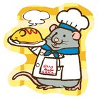 biped black_eyes chef chef_hat chef_uniform clothed clothing dot_eyes feral food grey_body hat headgear headwear male smile solo text jdmsyrycmxv0oni mammal murid murine rat rodent 1:1 2024 hi_res japanese_text