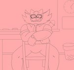 anthro bulge clothing eyewear fur glasses inside looking_at_viewer male muscular muscular_male simple_background smile solo lxzylux nintendo pokemon generation_7_pokemon incineroar mammal pokemon_(species) digital_media_(artwork) hi_res