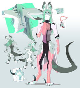 ambiguous_gender anthro chibi claws clothing coat gloves handwear lab_coat lanyard latex latex_clothing latex_gloves latex_handware latex_handwear latex_legwear latex_stockings legwear male pawpads paws solo stockings toe_claws topwear smooshkin alien ferragon hybrid kangaroo macropod mammal marsupial hi_res model_sheet