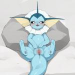 1:1 2018 3_toes anus black_nose black_sclera blue_body blush clitoral_hood clitoris eeveelution feet female feral fin full-length_portrait generation_1_pokemon genitals grey_background half-closed_eyes happy hi_res kemono looking_at_viewer lying narrowed_eyes nintendo on_back on_model open_mouth pawpads pokemon pokemon_(species) portrait presenting presenting_pussy pussy rock simple_background smile solo spread_legs spread_pussy spreading tail toes urethra vaporeon white_eyes youjomodoki