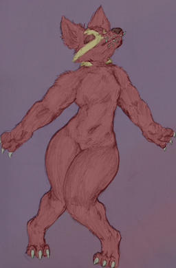 anthro claws curvy_figure digital_coloring eyes_closed female finger_claws flat_chested fur hourglass_figure knock-kneed markings mouth_closed navel paws pose red_body red_fur sharp_teeth solo standing tailless teeth thick_thighs toe_claws yellow_markings axentooth sabrina_(axentooth) canid canine fox mammal monster red_fox true_fox absurd_res hi_res
