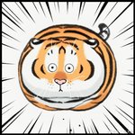 :< ambiguous_gender black_border black_markings black_stripes border countershading feral focus_lines fur looking_at_viewer markings o_o orange_body orange_fur radial_speed_lines solo speed_lines stripes toony whisker_spots whiskers bu2ma felid mammal pantherine tiger 1:1 watermark