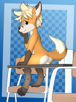 anthro balls blue_eyes butt claws fur genitals gloves_(marking) hair iris leg_markings male markings nude orange_body orange_fur orange_tail pawpads perineum pupils socks_(marking) tail young young_anthro young_male smoothlabs tycloud canid canine fox mammal absurd_res hi_res